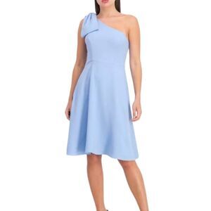 Gal Meets Glam Blue Yvonne One Shoulder Bow Cocktail Dress Size 6P *FLAW*